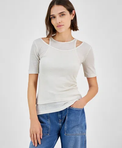 Hugo Boss Women's Slim Ribbed Layered-look Short-sleeve Top In Natural
