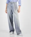 Hugo Boss Women's Slouchy Denim Pleated Wide-leg Pants In Charcoal