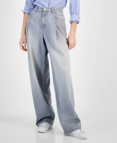 Hugo Boss Women's Slouchy Denim Pleated Wide-leg Pants In Charcoal