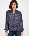 Hugo Boss Women's Smocked Mock Neck Blouse In Blue