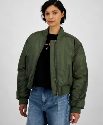 Hugo Boss Women's Solid-color Relaxed Bomber Jacket In Med Green
