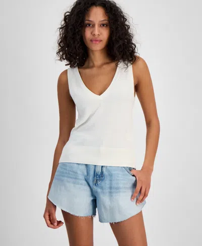 Hugo Boss Women's Solid-color Ribbed-knit V-neck Tank Top In Soft Cream