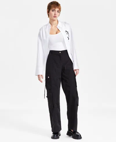 Hugo Boss Women's Solid Wide-leg Patch-pocket Cargo Pants In Black
