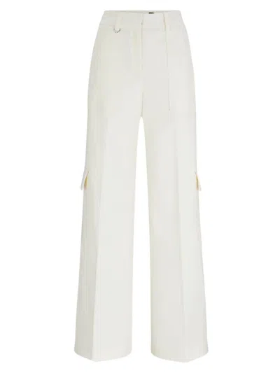 Hugo Boss Straight-fit Trousers In A Cotton Blend In White