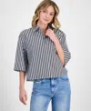 Hugo Boss Women's Striped Cotton Elbow-sleeve Button-front Shirt In Open