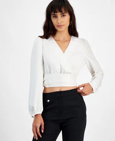 Hugo Boss Women's Surplice Tie-waist Crop Top In White