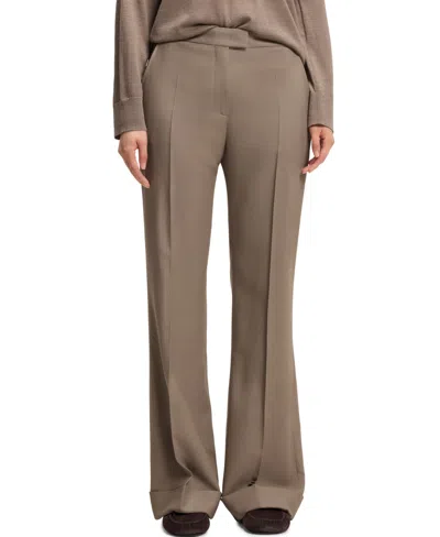 Hugo Boss Talia Flare Cuffed Pants In Neutral
