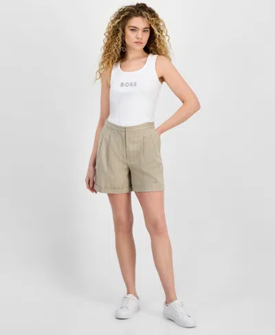 Hugo Boss Women's Tapered-fit Pinstriped Shorts In Sand