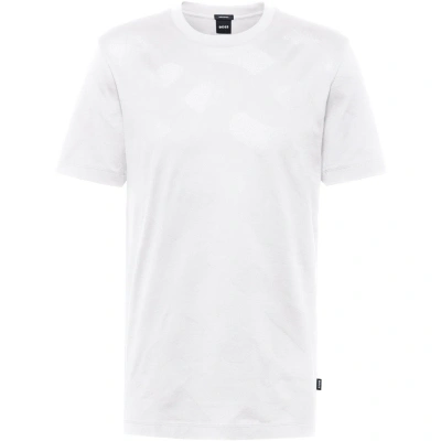Hugo Boss Women Tiburt 355 100-white Jacquard Logo Short Sleeve Cotton T-shirt