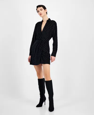 Hugo Boss Women's Tonal Dots Surplice Faux-wrap Mini Dress In Open