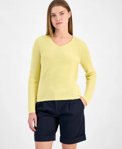 Hugo Boss Women's V-neck Long-sleeve Cotton Sweater In Juicy Yellow