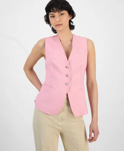 Hugo Boss Women's V-neck Sleeveless Button-front Vest In Flamingo Pink