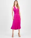 Hugo Boss Women's V-neck Sleeveless Satin Midi Dress In Pink