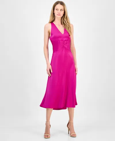 Hugo Boss Women's V-neck Sleeveless Satin Midi Dress In Pink