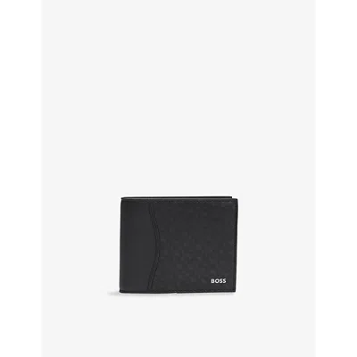 Hugo Boss Brand-print Bifold Leather Wallet In Black