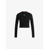 Hugo Boss Womens Black Logo-embroidered Long-sleeve Stretch Cotton-blend Top Xs In Black