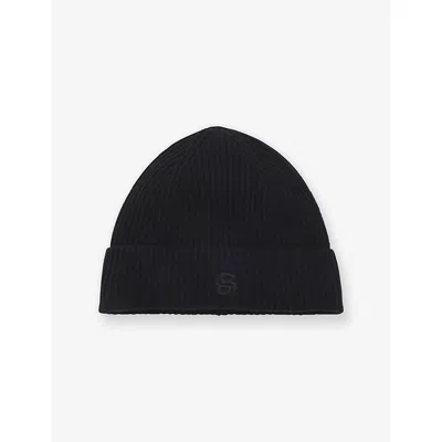 Hugo Boss Womens Black Logo-embroidered Wool And Cashmere-blend Bean