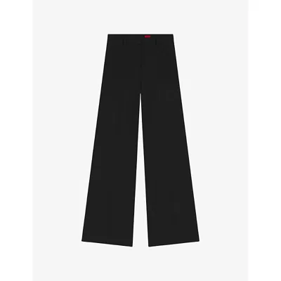 Hugo Boss Womens Black Mid-rise Wide-leg Stretch-woven Trousers