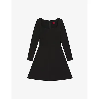 Hugo Boss Womens Black Square-neck Long-sleeved Stretch-jersey Mini Dress
