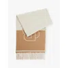 Hugo Boss Womens Medium Beige Branded Fringed-edge Wool-blend Scarf