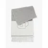 Hugo Boss Womens Medium Grey Branded Fringed-edge Wool-blend Scarf In Medium Grey