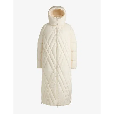 Hugo Boss Longline Quilted Jacket With Down-and-feather Filling In Open White