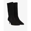 Hugo Boss Womens Black Double B Monogram Pointed-toe Suede Heeled Boots In Black