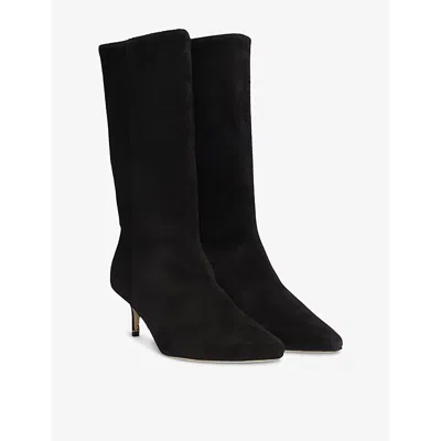 Hugo Boss Womens Black Double B Monogram Pointed-toe Suede Heeled Boots