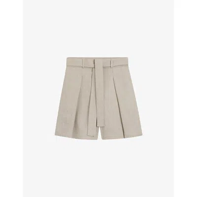 Hugo Boss Womens Open Miscellaneous Front-pleat Wide-leg High-rise Linen-blend Shorts In Neutral