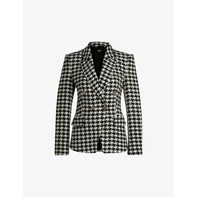 HUGO BOSS WOMENS OPEN MISCELLANEOUS HOUNDSTOOTH-PATTERN SLIM-FIT WOVEN BLAZER