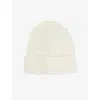 Hugo Boss Womens Boss Logo-embroidered Turn-up Wool And Cashmere-blend Bean In Open White