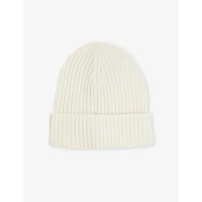 Hugo Boss Womens Boss Logo-embroidered Turn-up Wool And Cashmere-blend Bean In Open White
