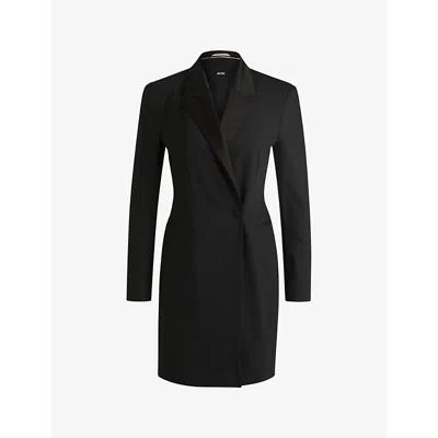 HUGO BOSS WOMENS BOSS NOTCH-LAPEL SLIM-FIT WOOL-BLEND BLAZER DRESS
