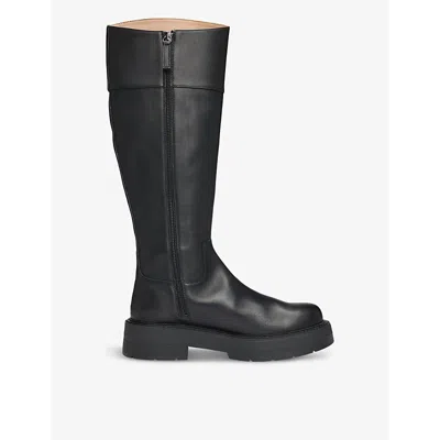 Hugo Boss Womens Black Padded Double-b Monogram Knee-high Leather Boots