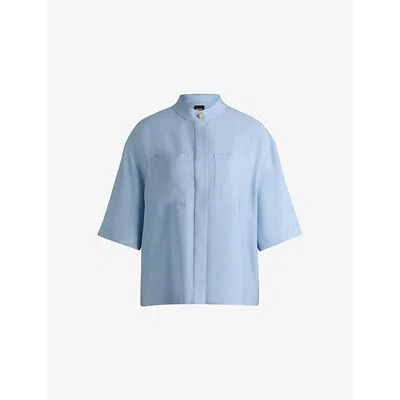 Hugo Boss Womens Boss Relaxed-fit Short-sleeved Woven Shirt In Light/pastel Blue