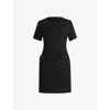HUGO BOSS WOMENS BLACK ROUND-NECK SHORT-SLEEVE TWEED MINI DRESS