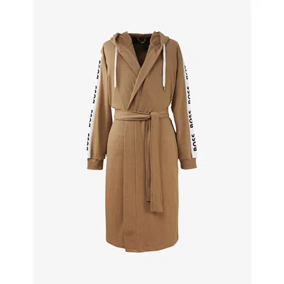 Hugo Boss Womens Camel Boss Sense Logo-print Hooded Cotton-blend Bathrobe