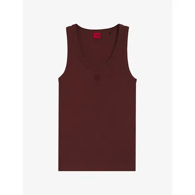 Hugo Boss Womens Brand-embroidered Ribbed Cotton-blend Vest Top Brown Overflow