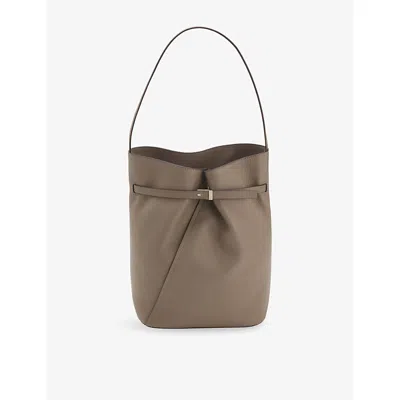 Hugo Boss Womens Buckle-detail Leather Bucket Bag Brown Overflow