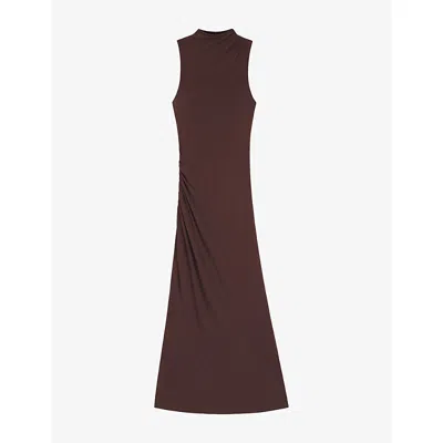 Hugo Boss Womens Dark Brown Gathered-detail Slim-fit Jersey Maxi Dress