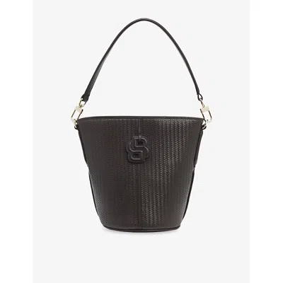 Hugo Boss Womens Dark Brown Logo-appliqué Faux-leather Bucket Bag