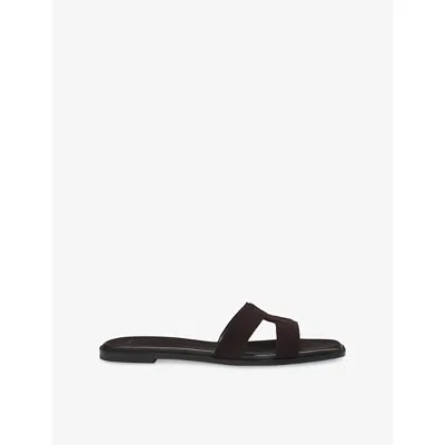 Hugo Boss Suede Slides With Stitched Double B Monogram In Brown