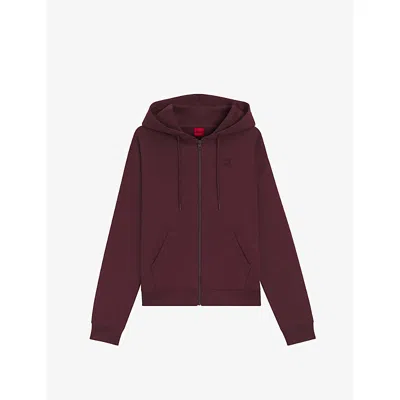 Hugo Boss Womens Dark Purple Logo-embroidered Zip-up Cotton-jersey Hoody