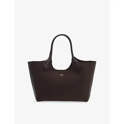 Hugo Boss Womens Dark Purple Logo-embossed Leather Tote Bag