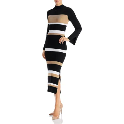 Pre-owned Hugo Boss Womens Filaronica Colorblock Long Side Slit Sweaterdress Bhfo 8789 In Black