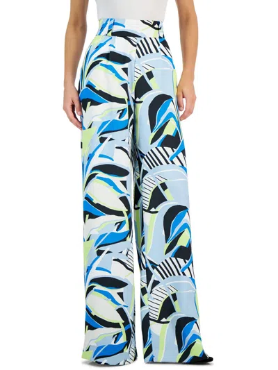 Hugo Boss Womens Geometric Recycled Polyester Wide Leg Pants In Blue