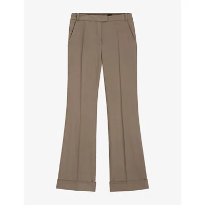 Hugo Boss Womens High-rise Flared-leg Twill Trousers Brown Overflow