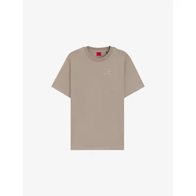 Hugo Boss Womens Brand-embroidered Relaxed-fit Cotton-jersey T-shirt Light Beige In Brown