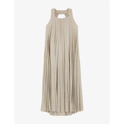 Hugo Boss Womens Light Beige Pleated Halterneck Stretch-jersey Midi Dress In Brown