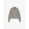 Hugo Boss Womens Light Beige Roll-neck Relaxed-fit Wool And Cashmere-blend Jumper Xs In Gray